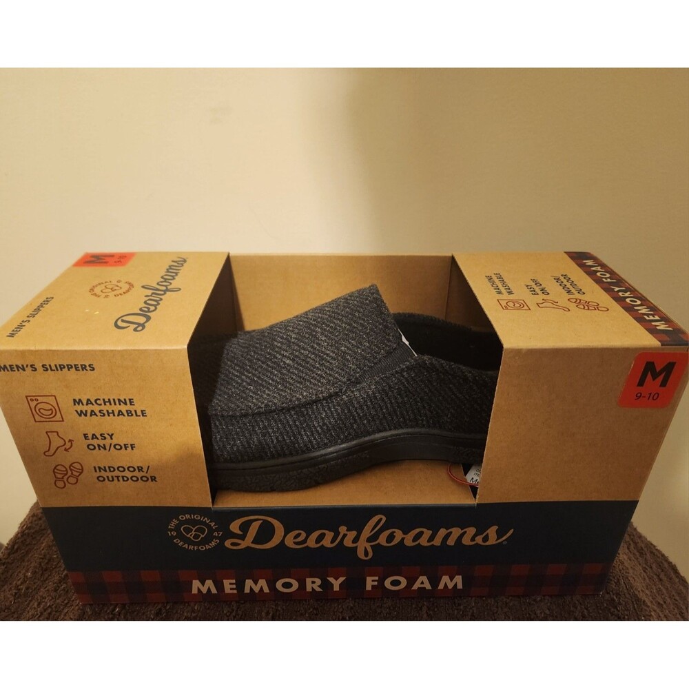 Dearfoams Men’s Memory Foam Slippers Black Size M 9-10 Indoor Outdoor Slippers